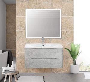 BelBagno ACQUA База под раковину подвесная с двумя выкатными ящиками  Cemento Verona Grigio,900x450x500,  ACQUA-900-2C-SO-CVG с  раковиной из литьевого мрамора, 900х455х145, BB900/455-LV-MR-ALR