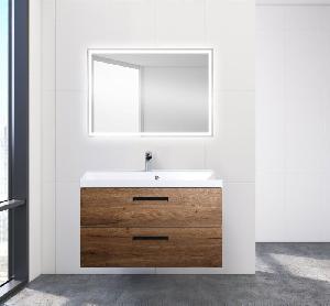 BelBagno AURORA 900 тумба подвесная Rovere Tabacco AURORA-900-2C-SO-RT + 2 ручки 6831/032 отделка черный матовый + литьевая раковина BB900/450-LV-MR-AST