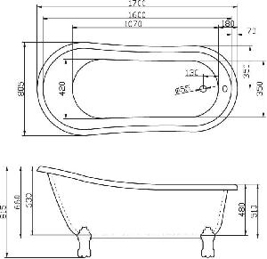 BelBagno BB04-ROS Акриловая ванна, 1700x805x815, цвет: комбинированный белый/красный + кронштейны BB04-SUO + ноги BB-LEG-LION-BRN